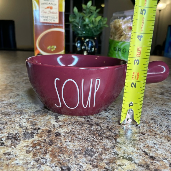 Rae Dunn “Soup” bowl w handle. Burgundy, white lettering, Microwave & Oven safe - Picture 6 of 10